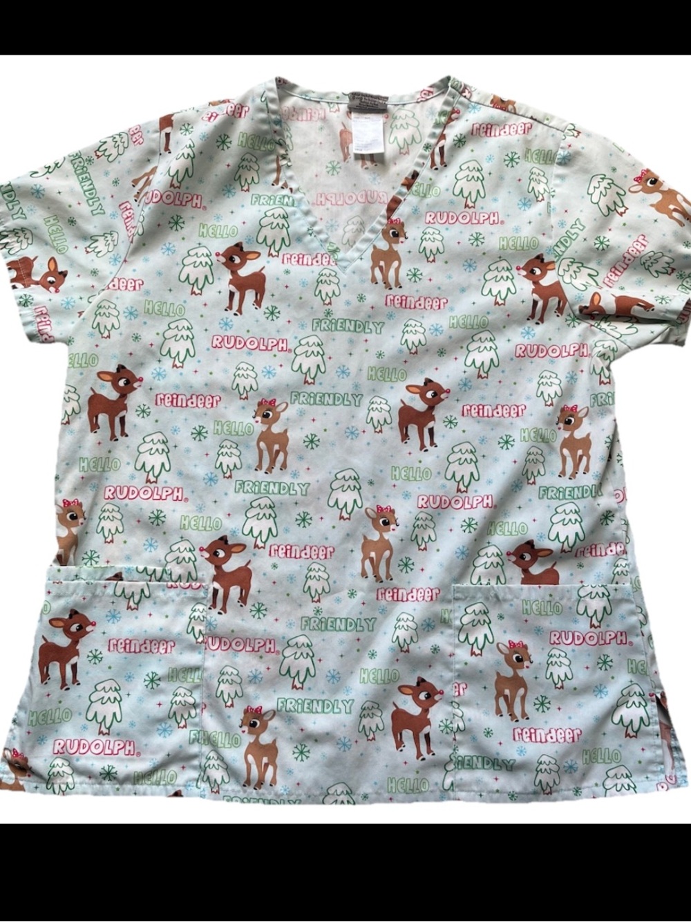 Women’s Large Rudolph the Red Nosed Reindeer Scrub Top